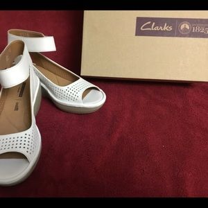 Clarks, white platform sandals